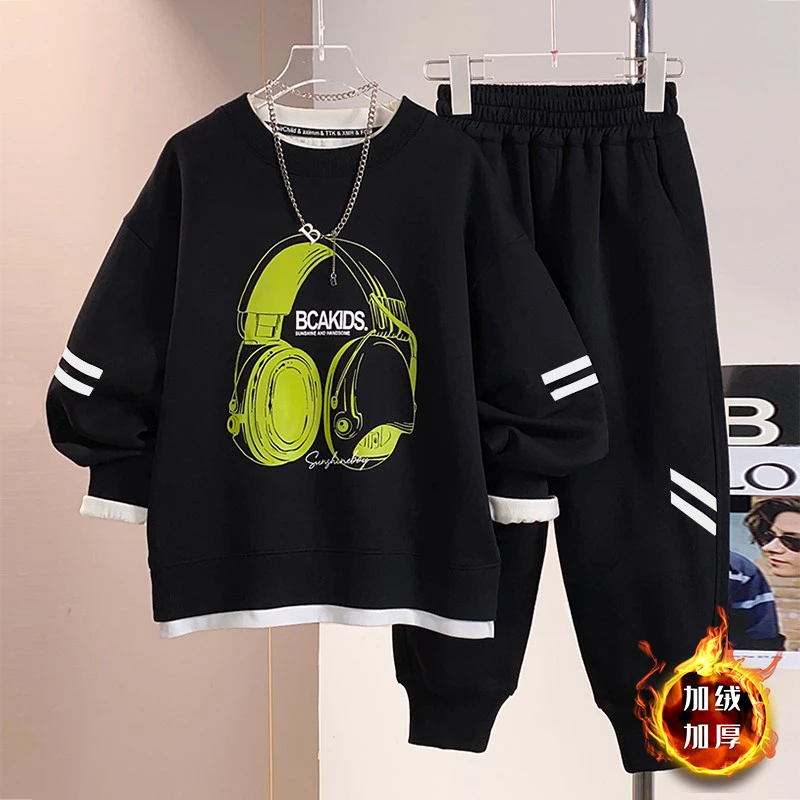 男童套装冬季2024新款儿童装中大童洋气加绒卫衣运动服潮帅气时髦
