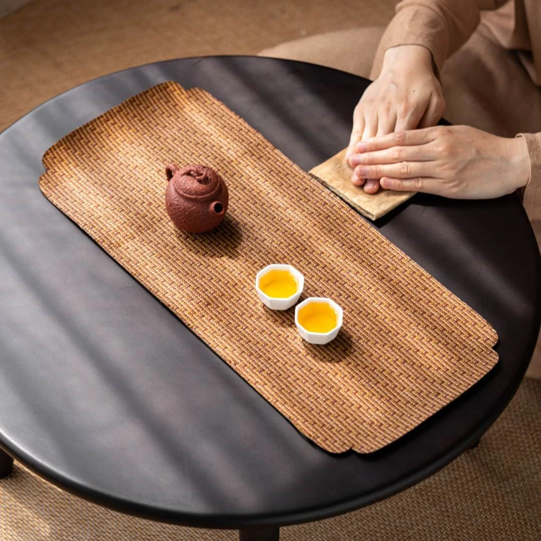 竹编祥云茶席方款双面茶席垫家用竹制简约茶具茶道干泡中式