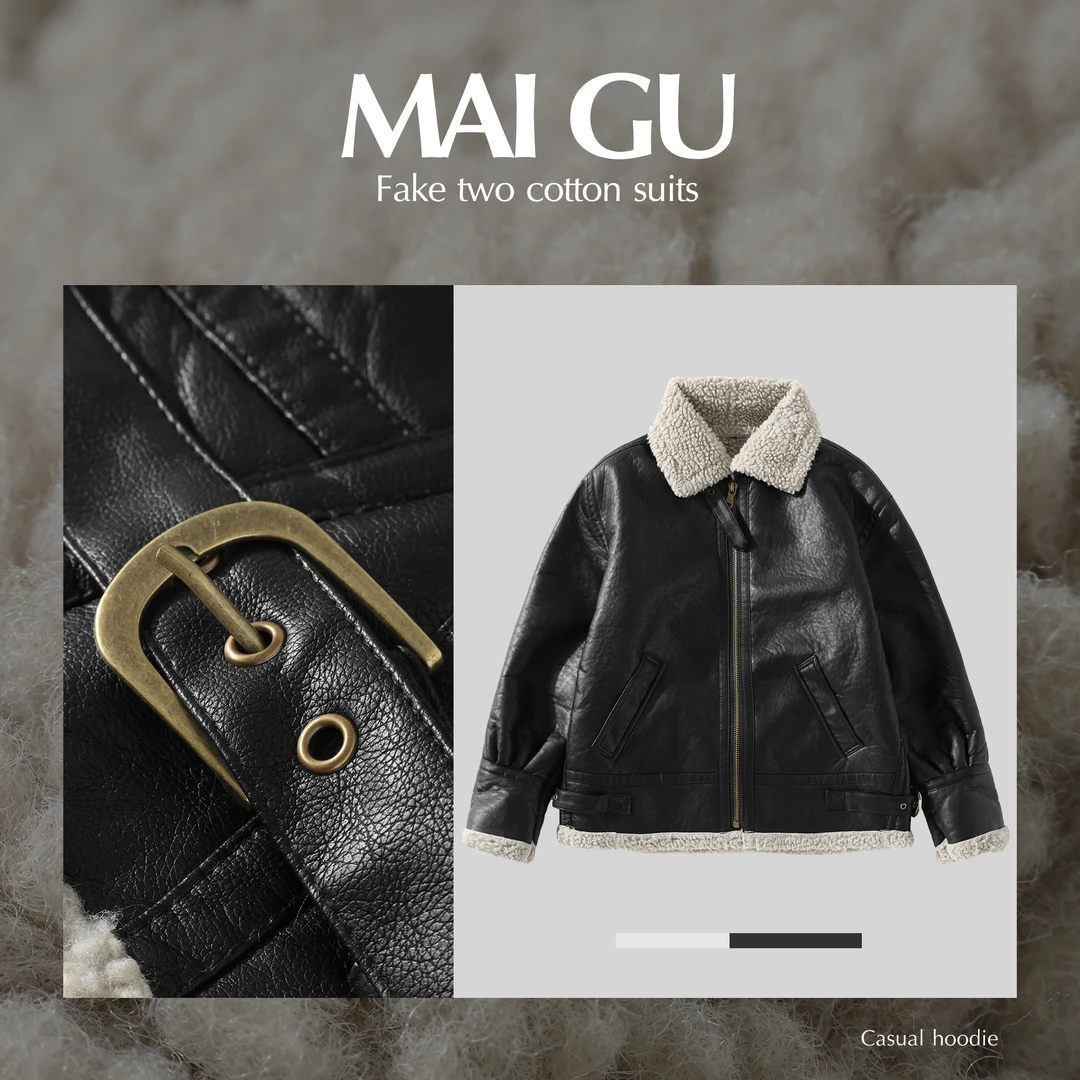 【断码特价】男士冬季高定做旧复古时尚皮夹克保暖加绒翻领休闲外套