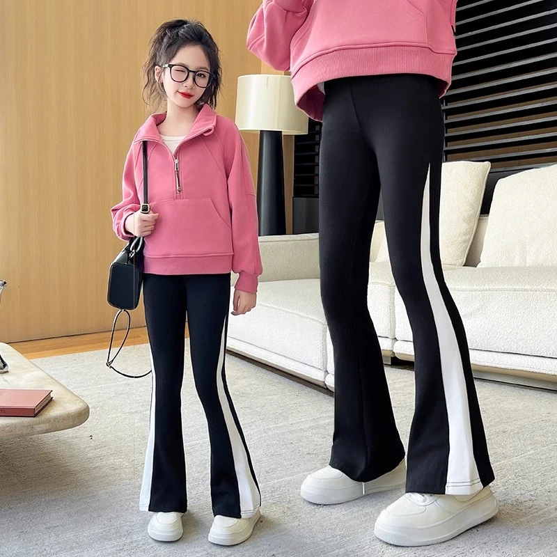 女童裤子春秋2025新款儿童瑜伽裤中大童鲨鱼裤女黑色喇叭长裤秋装