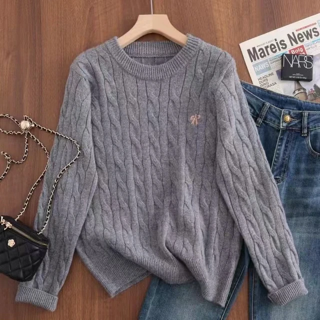 秋装浣熊绒2024新款爆款时尚洋气百搭女麻花圆领内搭打底衫上衣