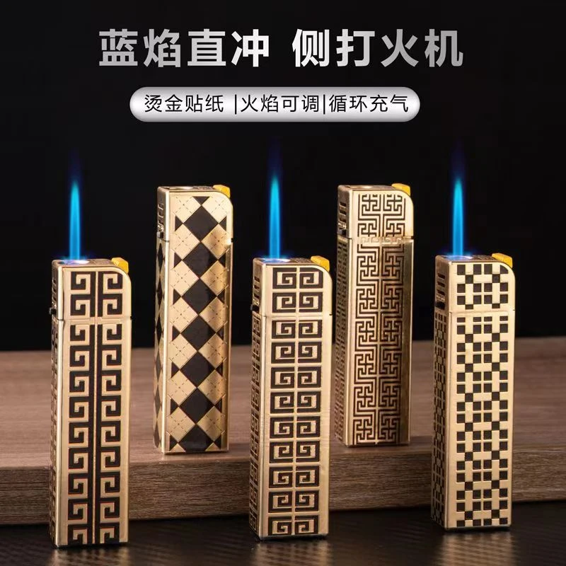 厂家直销福利蓝焰自用宣传打火机批量发货高档便携细支充气送礼品