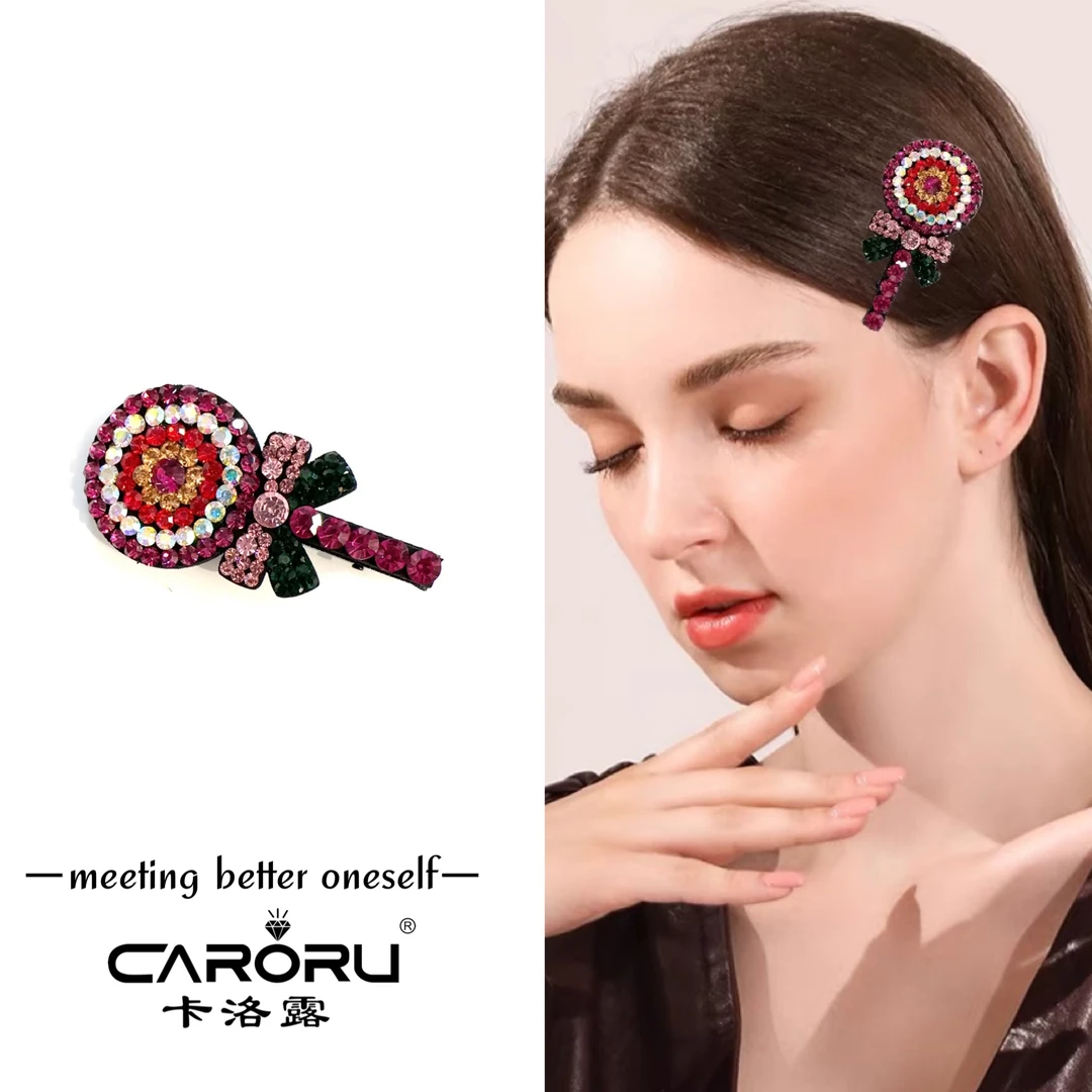 CARORU卡洛露-【5彩棒棒糖】原创奥钻鸭夹手工重工可爱