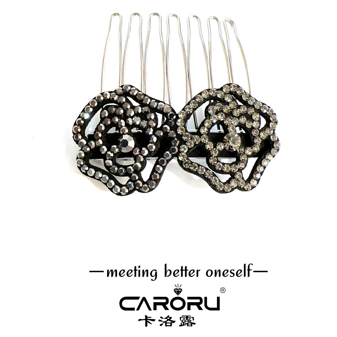 CARORU卡洛露-【双花．黑金】设计师款奥钻齿梳发饰