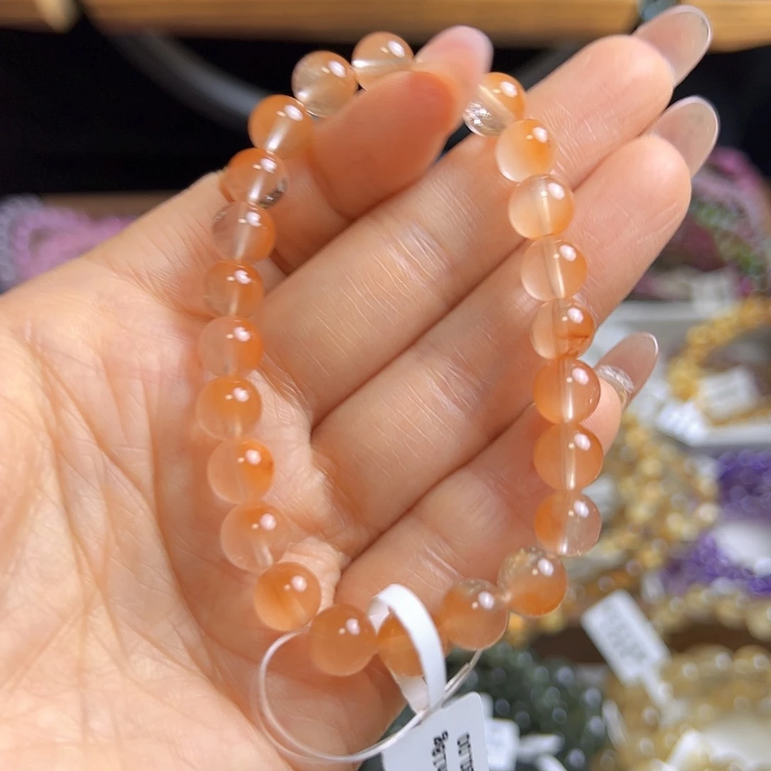 水晶手串未镶嵌天然巴西粉兔毛8.2mm单圈手串多样性发货