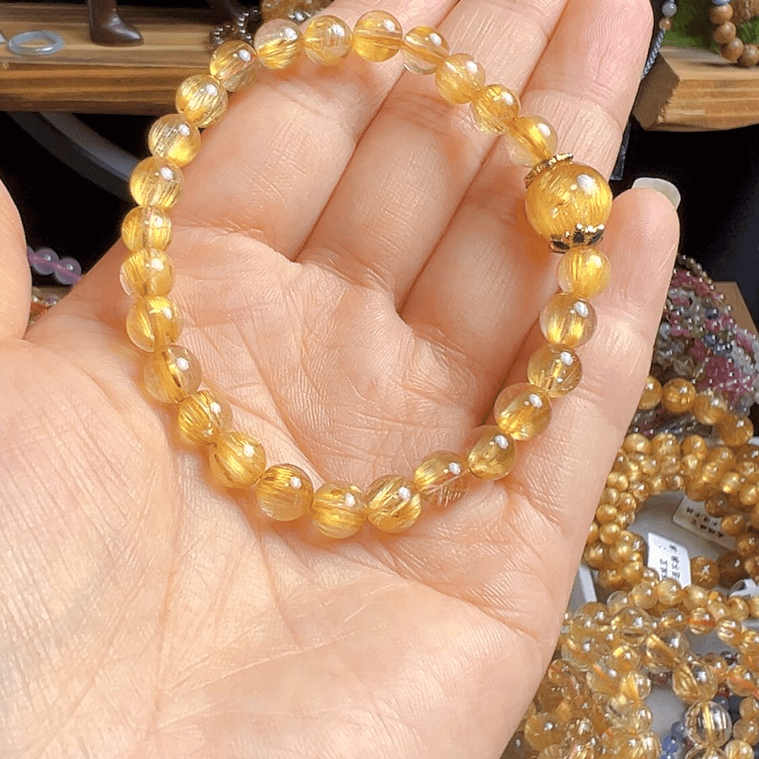 水晶手串未镶嵌天然巴西顺发6.7mm搭配钛晶单圈手串