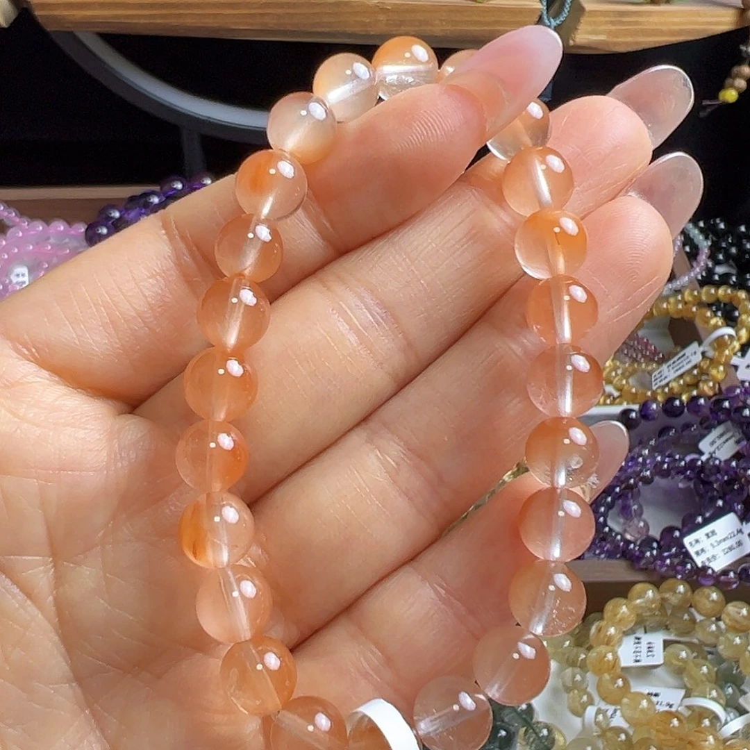 水晶手串未镶嵌天然巴西粉兔毛8.2mm单圈手串