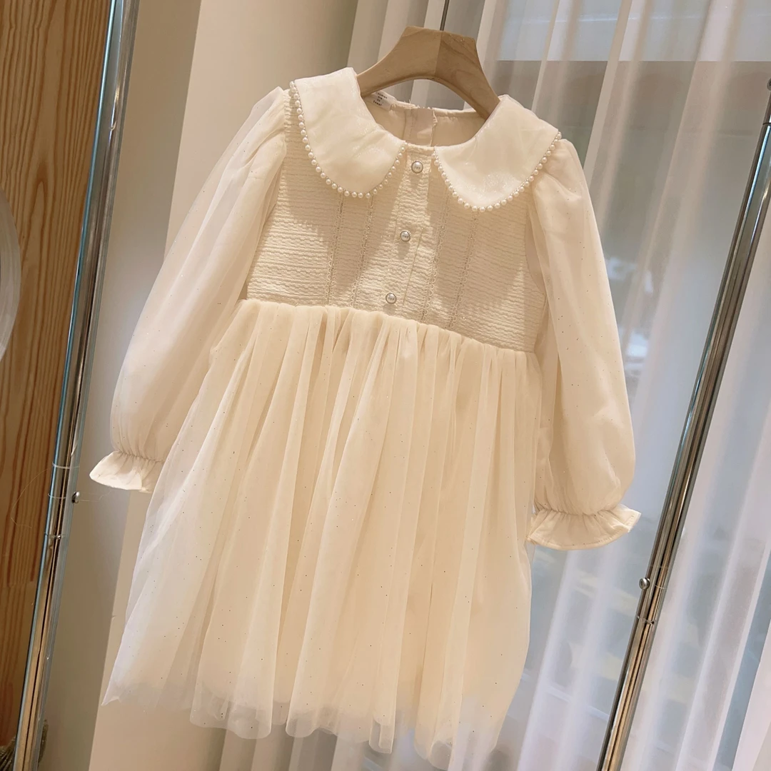 529 女童春款-门襟织带长袖连衣裙~