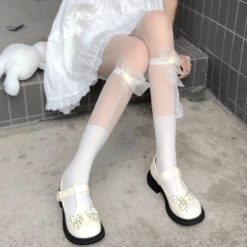 日系公主网纱蝴蝶结小腿袜少女甜美可爱夏季纯欲仙气Lolita袜子jk