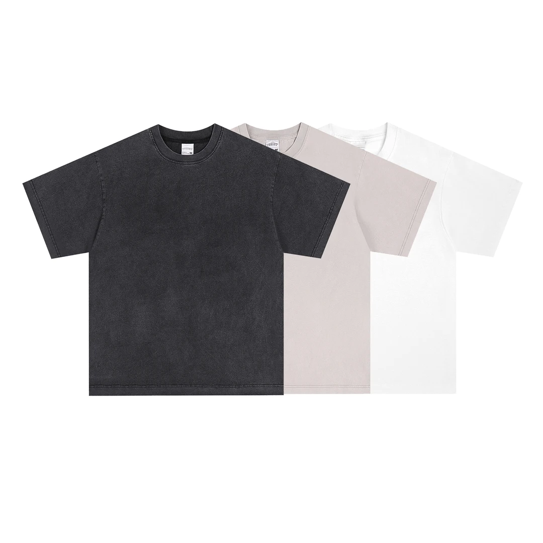 春季新品270克水洗做旧复古短袖T恤圆领纯棉宽松潮流休闲百搭