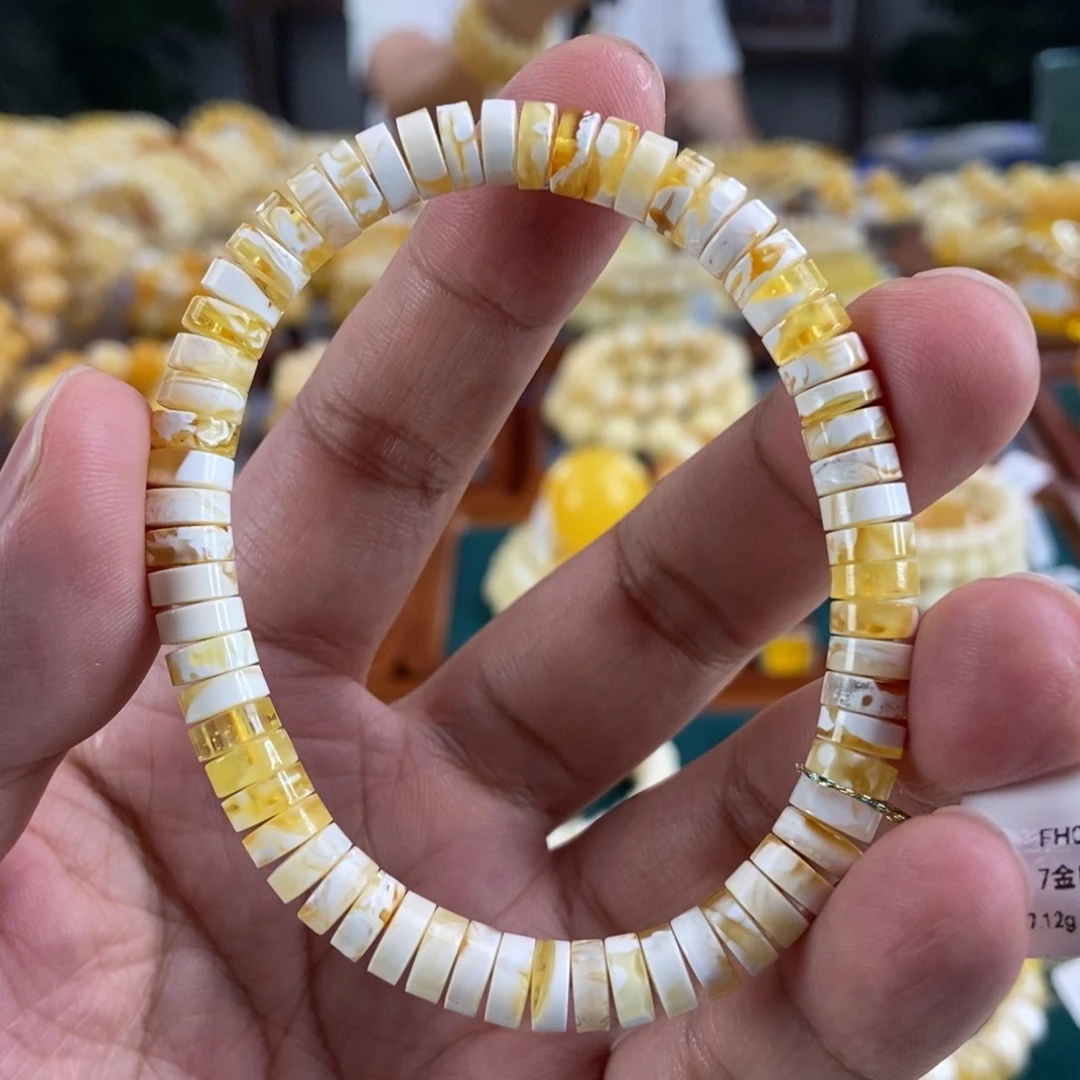 琥珀珠宝奇石未镶嵌7金瓷白药片串7.12