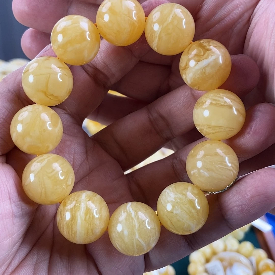琥珀珠宝奇石未镶嵌19虎皮纹手串46.86