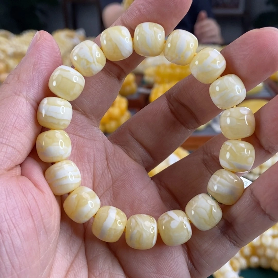 琥珀珠宝奇石未镶嵌12虎皮纹同料串18.97