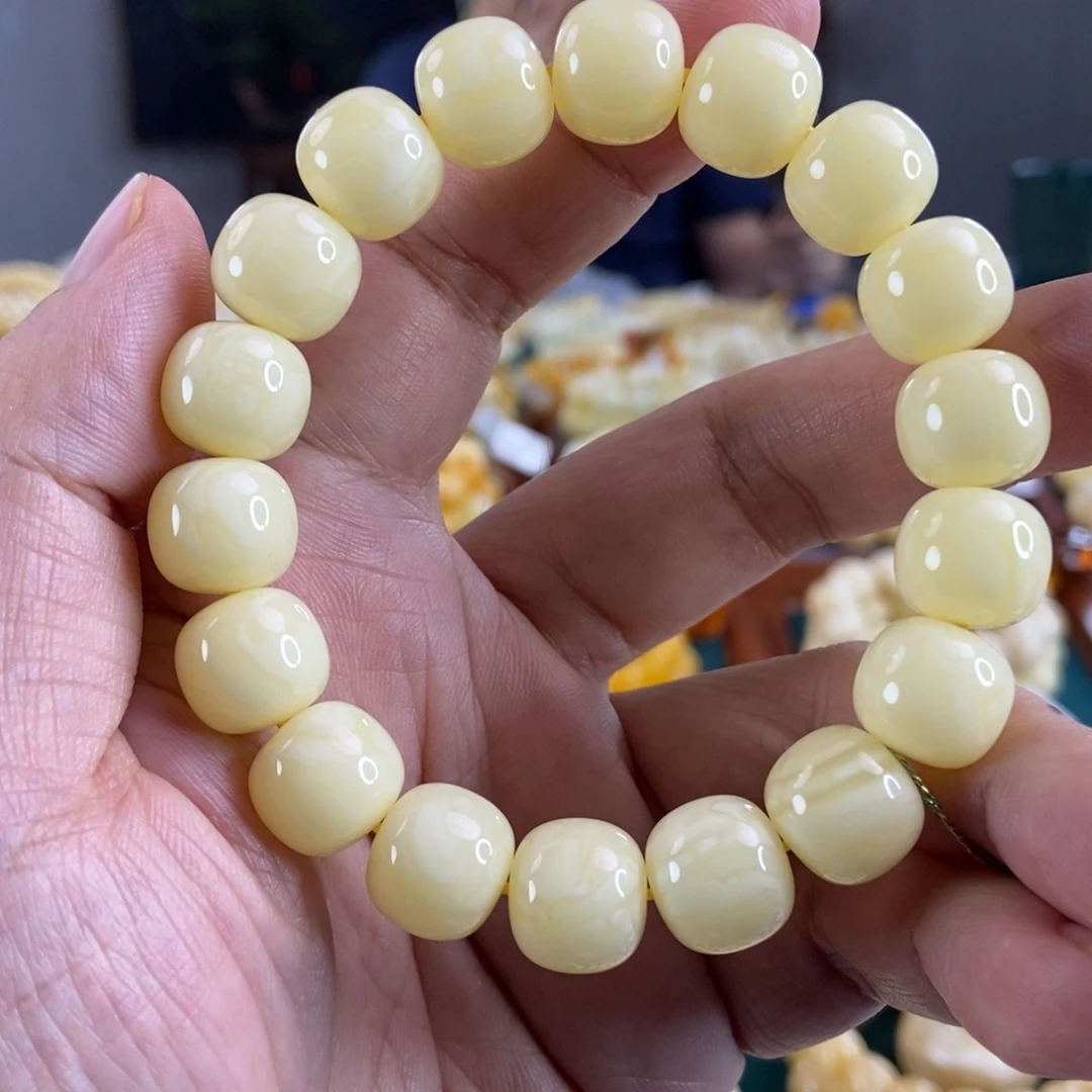 琥珀珠宝奇石未镶嵌13+浓白蜡同料串24.06