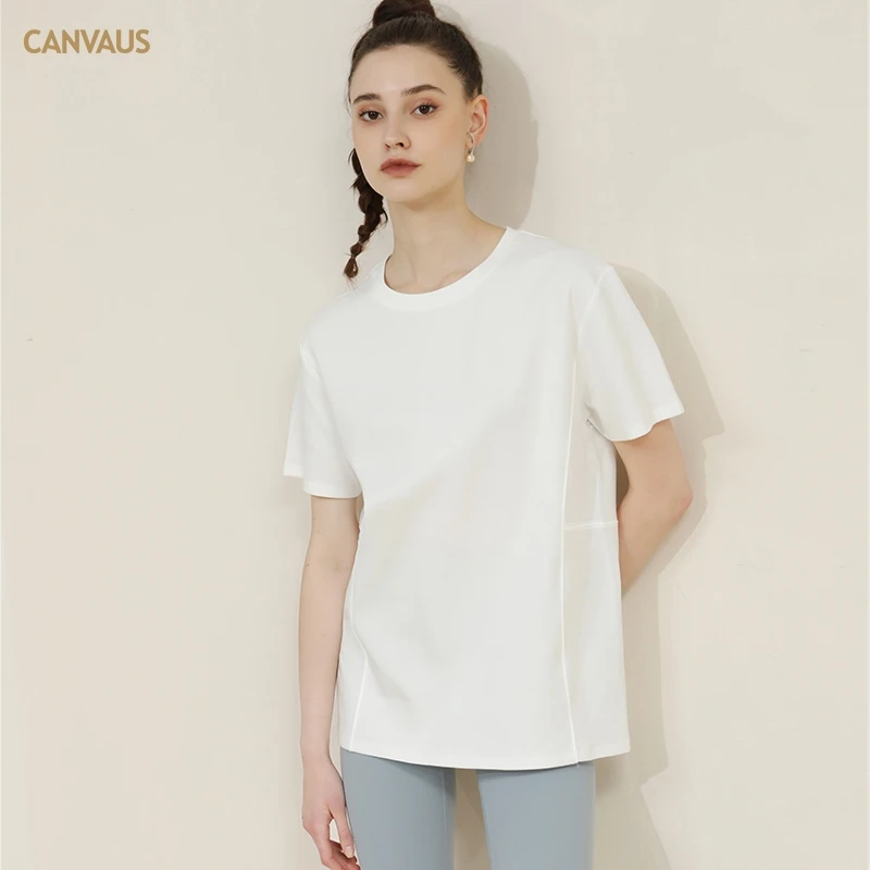 CANVAUS短袖T恤女宽松新疆棉内搭打底衫夏季百搭圆领港味Chic上衣