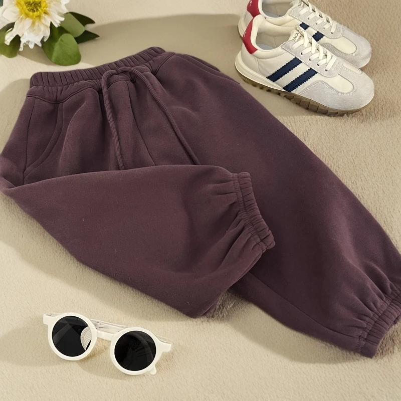 【WD205紫色加绒运动裤】儿童休闲秋季宽松韩版时尚男女童运动长裤