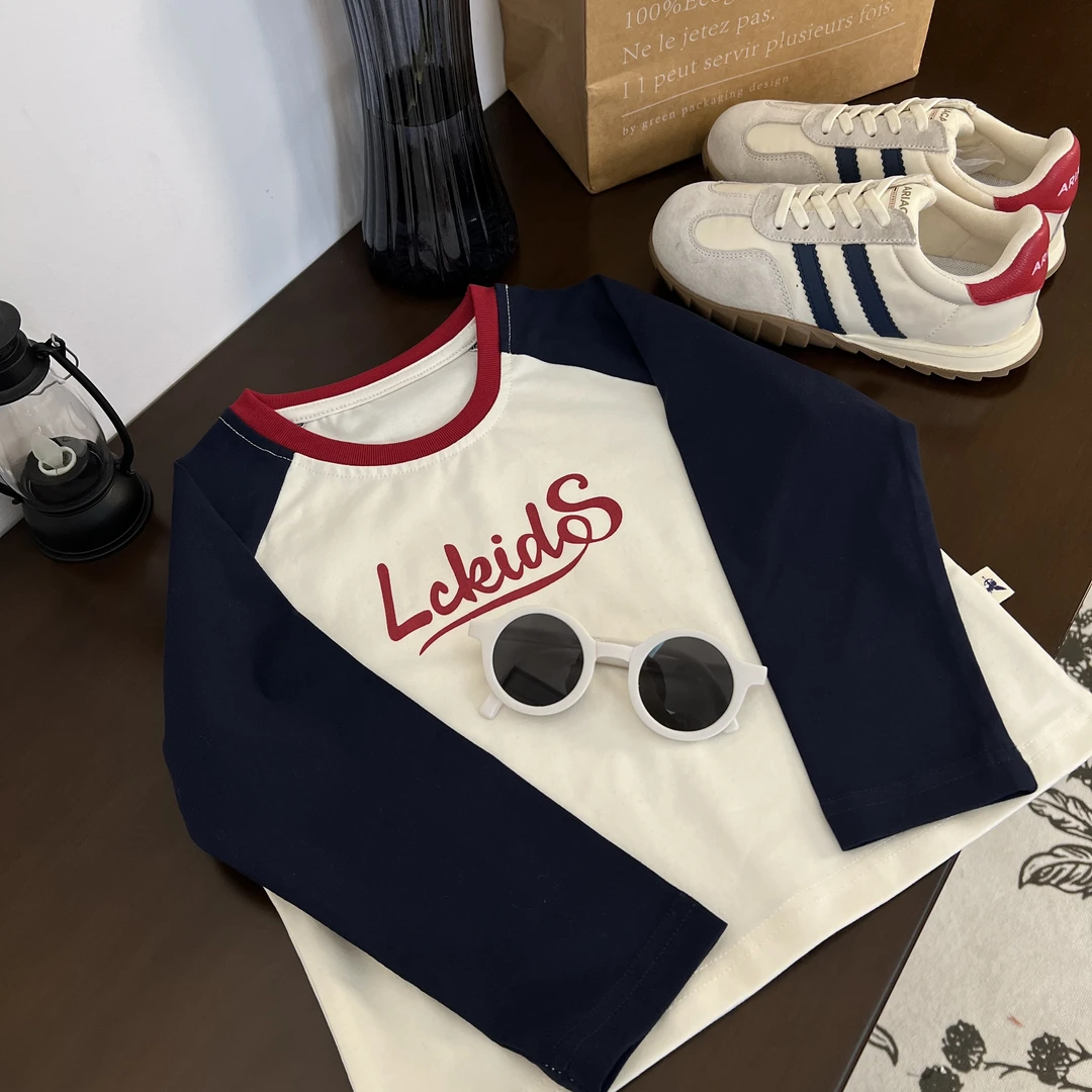 【美式印花】WD134秋季萌娃省心穿搭精梳棉韩版插肩圆领长袖上衣