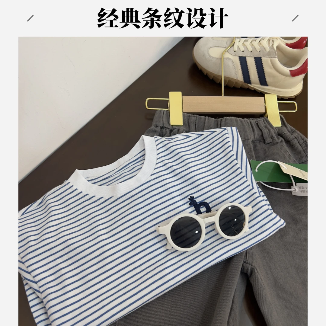 【WD044】秋季萌娃省心穿搭韩版圆领长袖条纹套头上衣纯棉儿童打底