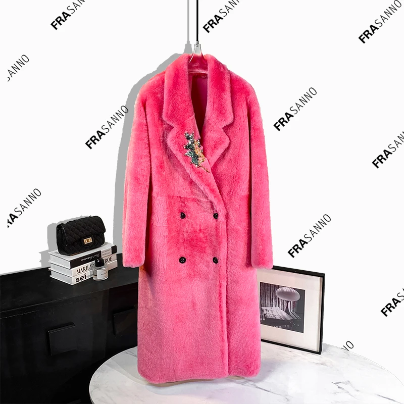 西班牙拉贡直毛原生态皮毛一体女外套宽松显瘦年轻款2025年冬新款