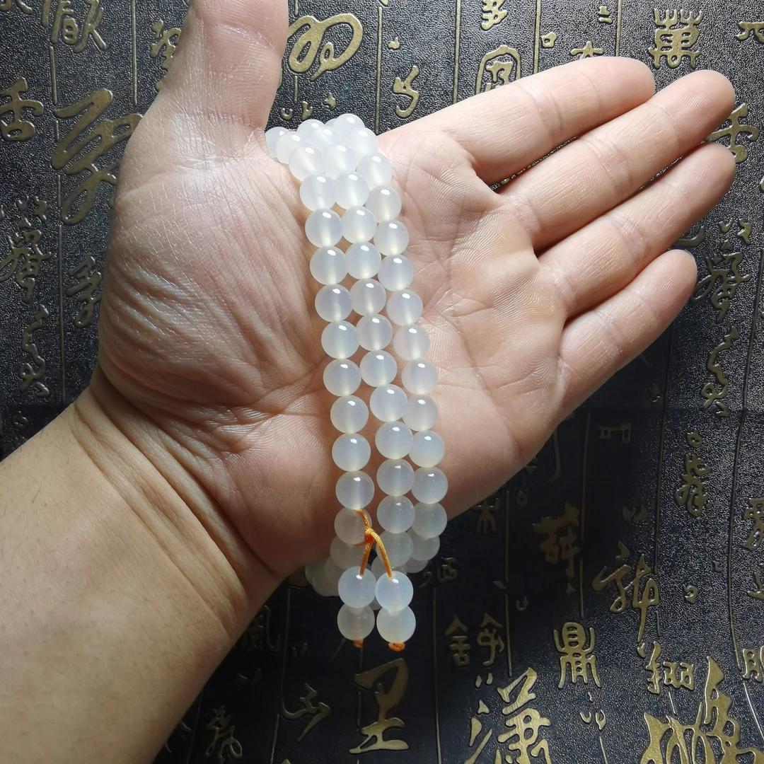 无品牌天然马达加斯加玛瑙白冰0.8佛珠108颗 可缠绕多圈做手串