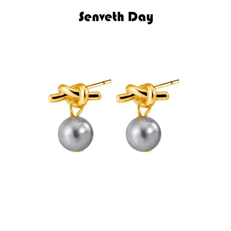 铜合金亚克力耳饰 小灰豆女ins绳结仿珍珠小众清冷风通勤百搭耳饰