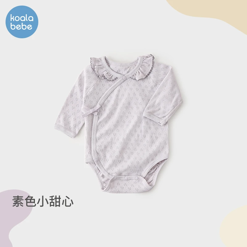考拉鼻鼻新生儿包屁衣春夏宝宝百天满月连体三角哈衣夏装爱心提花