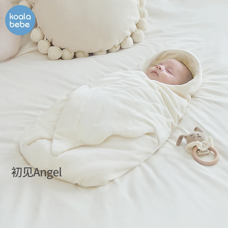 考拉鼻鼻初生婴儿抱被秋冬加厚夹棉新生宝宝包裹襁褓包被天使翅膀