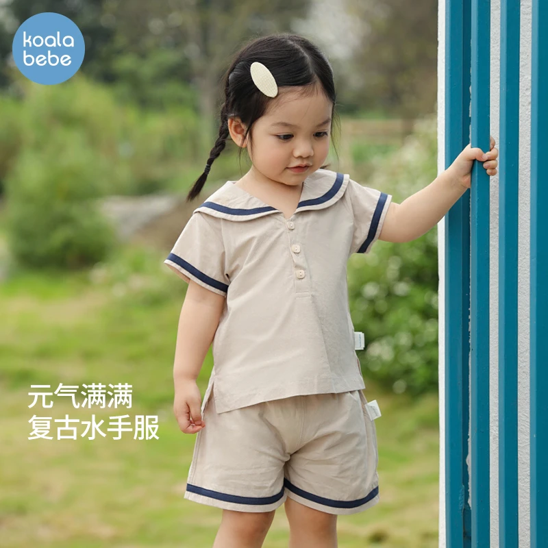 考拉鼻鼻儿童纯棉T恤夏男女童全棉水手服短袖上衣学院风海洋宝贝
