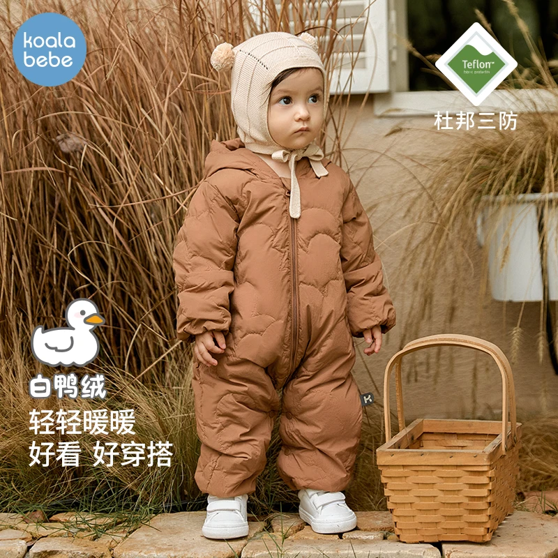 考拉鼻鼻婴儿羽绒服宝宝白鸭绒连体衣冬三防轻薄哈衣爬服云端漫步