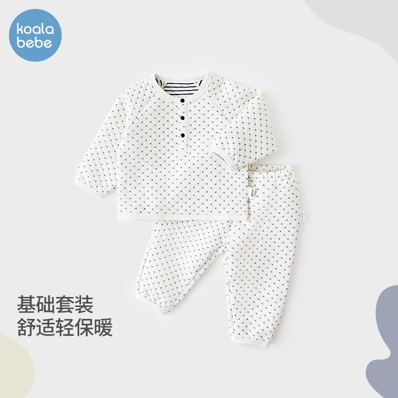 考拉鼻鼻儿童套装秋冬季宝宝衣服长袖两件套保暖家居服格菱小梅花