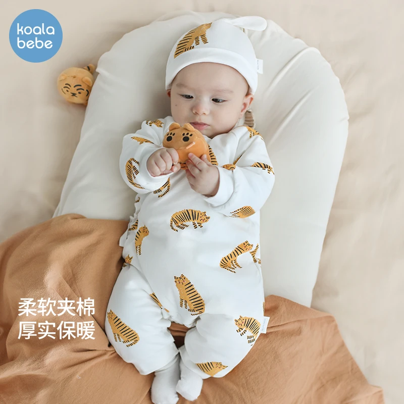 考拉鼻鼻新生儿威风小虎宝宝衣服婴儿秋冬季夹棉服连体衣哈衣棉服