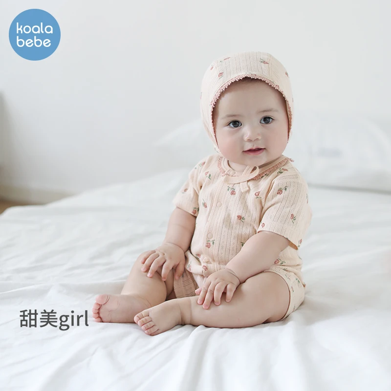 考拉鼻鼻女宝宝连体衣夏季薄款婴儿纯棉透气哈衣爬服夏装粉甜花花