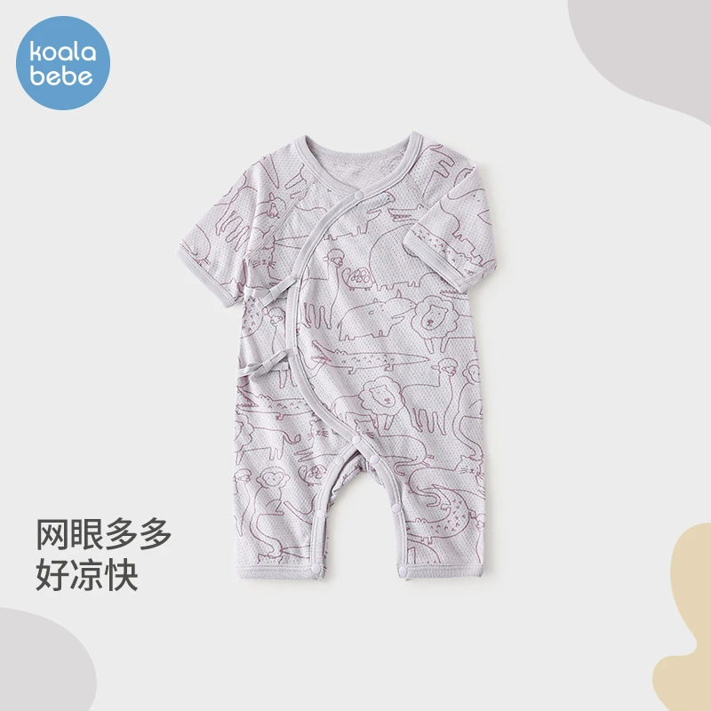 考拉鼻鼻婴儿连体衣夏季薄款空调服小宝宝夏装七分袖衣服趣味网眼