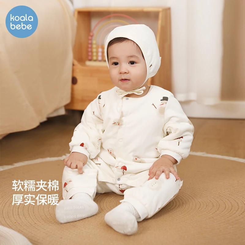 考拉鼻鼻宝宝棉服秋冬装加棉保暖棉袄婴儿加厚连体衣棉衣快乐雪人