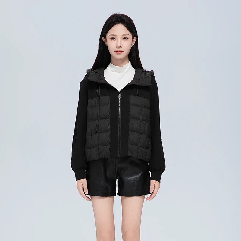 连帽拼接时尚轻薄羽绒服2025年女新款秋冬减龄休闲运动TS5020