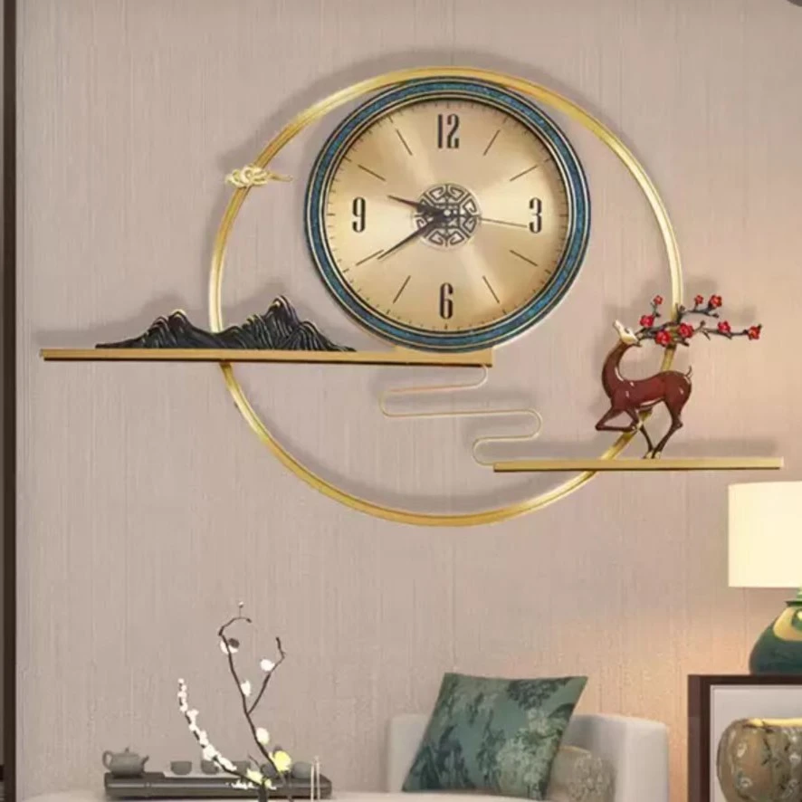 马可可家中式美式轻奢客厅黄铜挂墙家用石英时尚新中式时钟挂钟