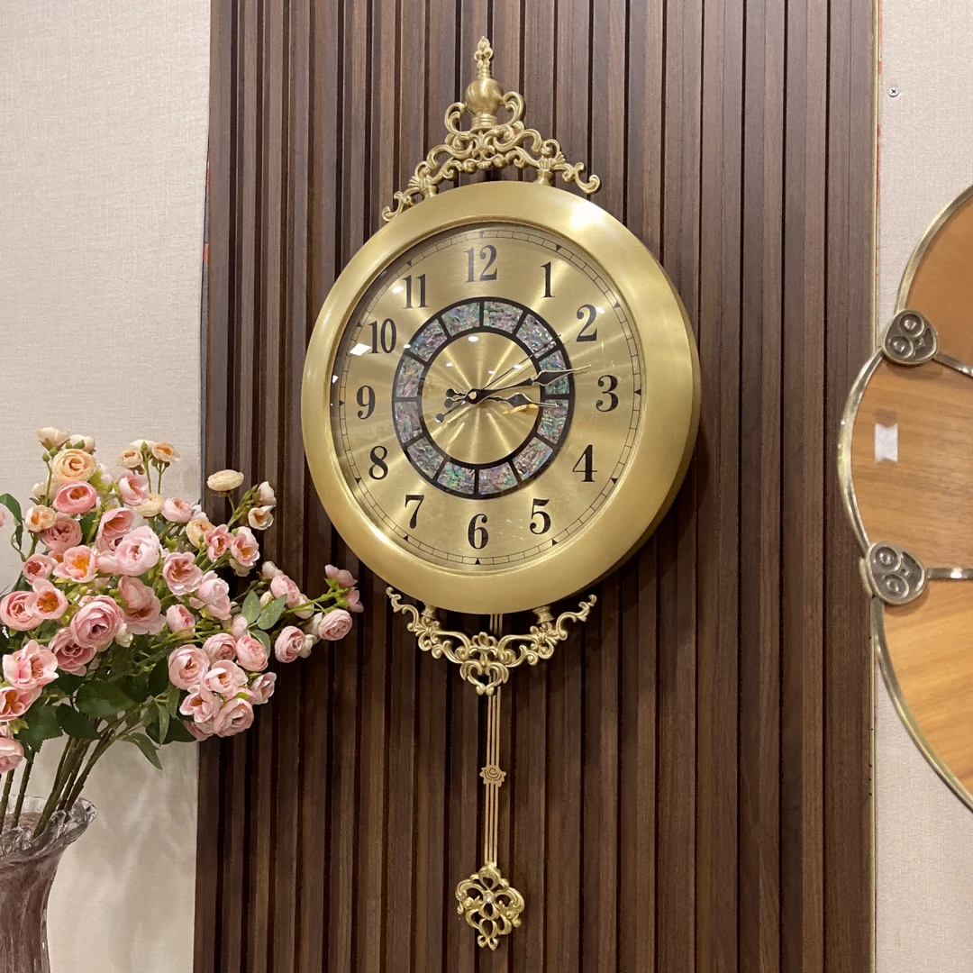 马可可欧式黄铜挂钟家用客厅装饰钟表大气创意时尚玄关石英挂钟