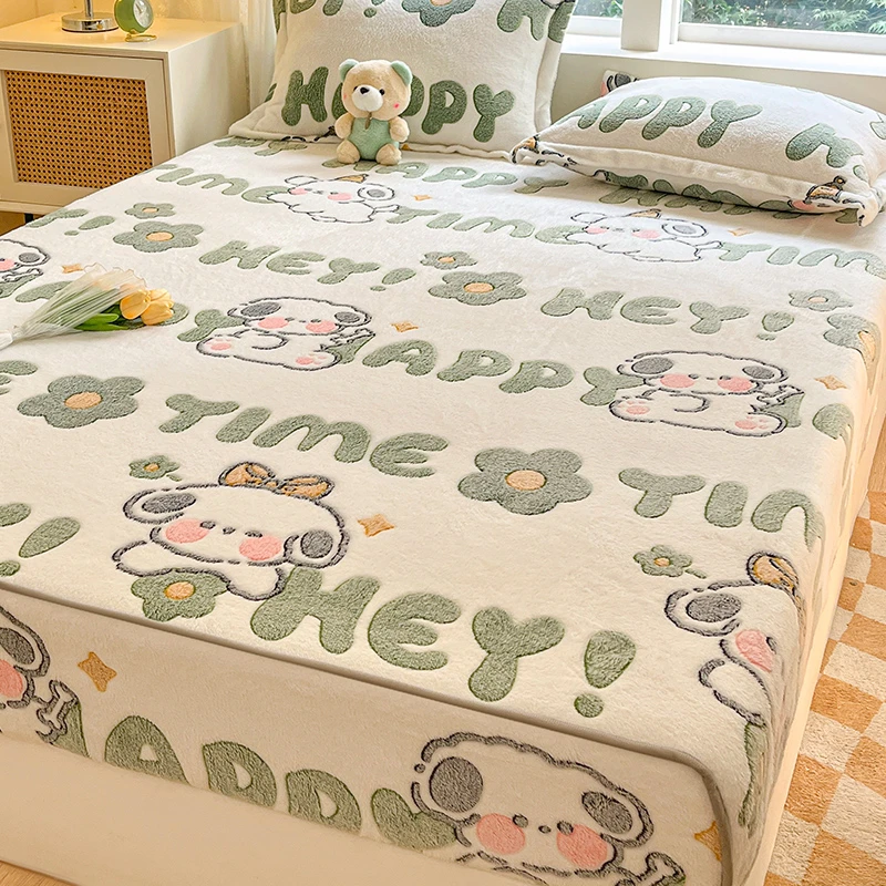 冬季双面绒床笠床罩单件冬天加绒床护套雪花绒牛奶绒珊瑚绒床罩子