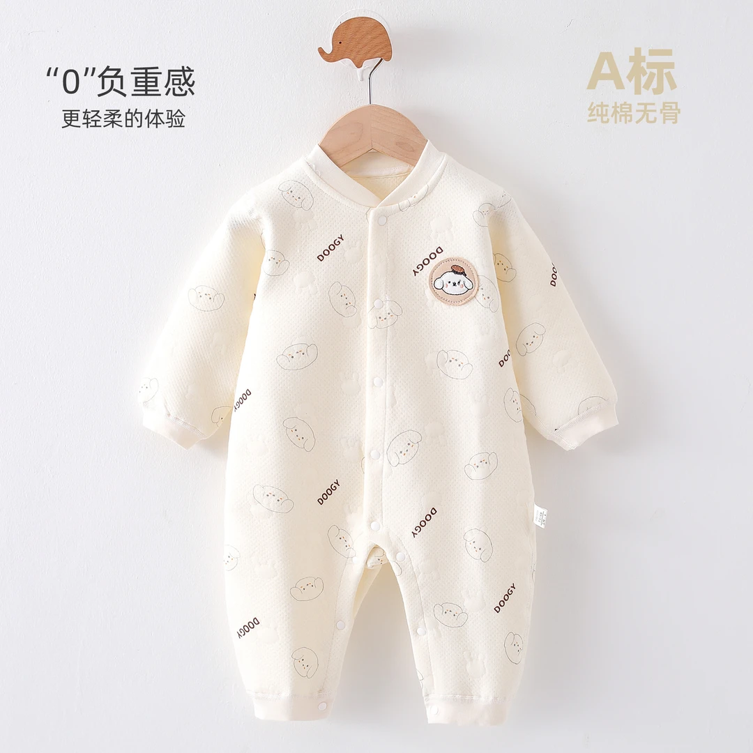 新款婴幼儿春秋新生儿衣服夹丝婴儿纯棉连体衣睡衣宝宝无骨爬服