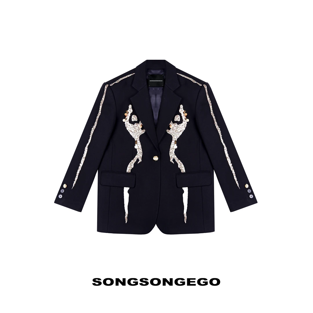 SONGSONGEGO独立原创小众设计师宫廷钉珠亮片西装外套46155