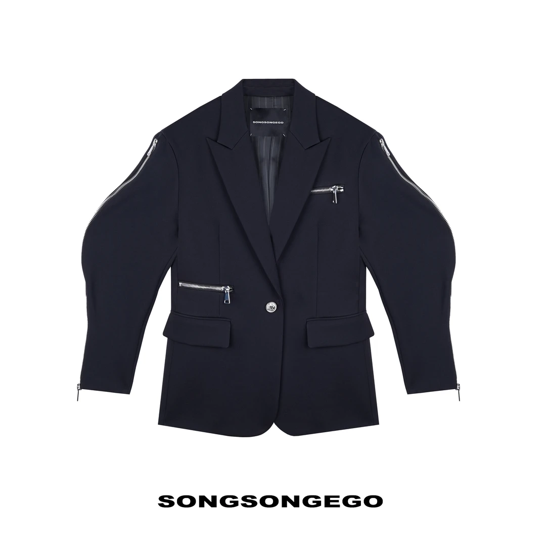 SONGSONGEGO独立原创小众设计师设计感珠拉链气质宽松西装3530