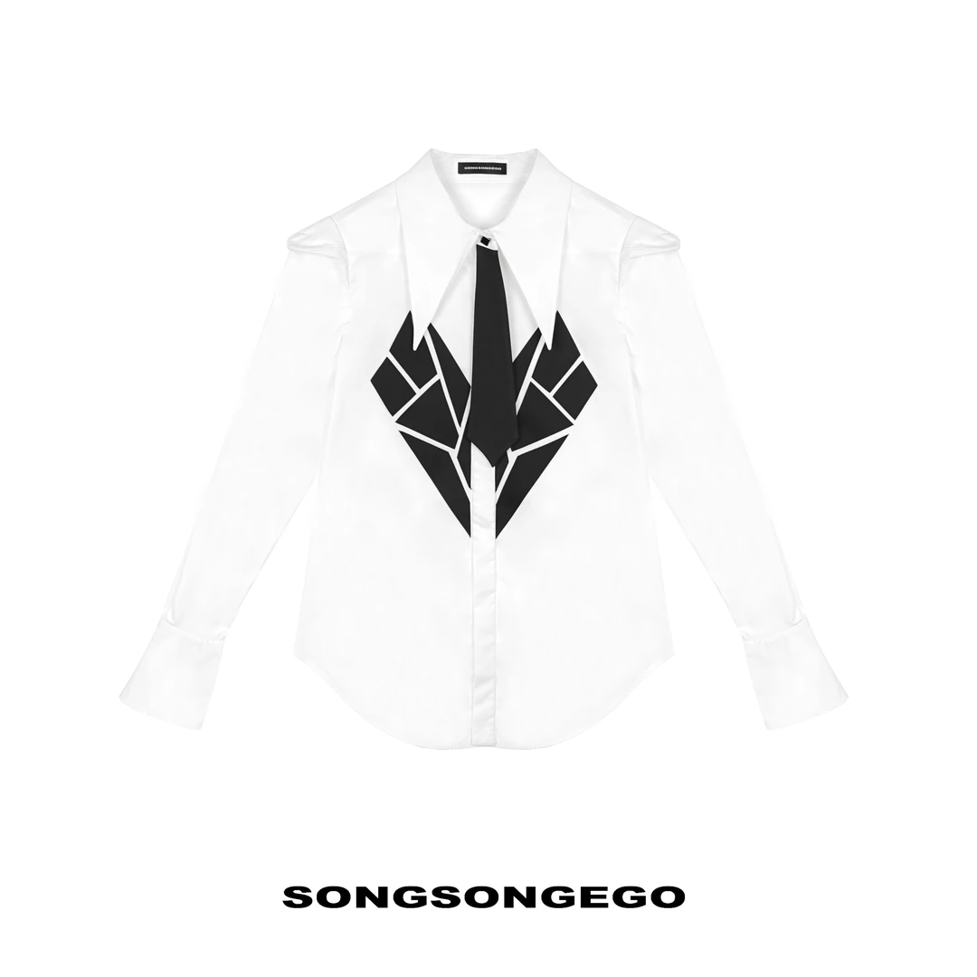 SONGSONGEGO独立原创小众设计师拼色领带长袖衬衫45537