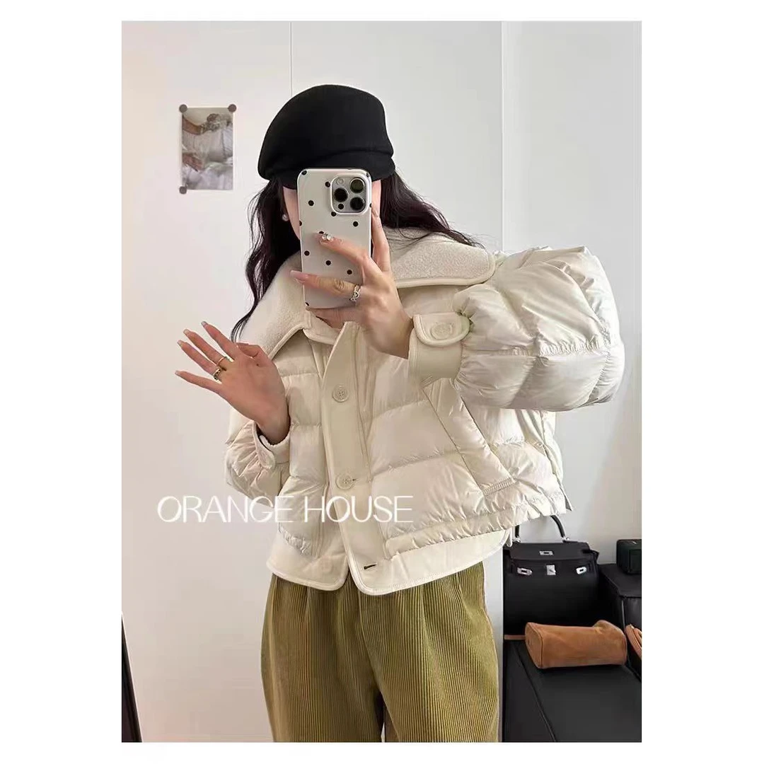 【思思专属】RQ3329短款羽绒服冬季小个子时尚羊羔毛拼接大翻领