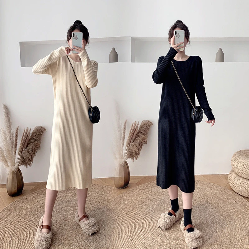 大码女装胖妹妹宽松显瘦遮肉打底衫毛衣200斤过膝秋冬针织连衣裙