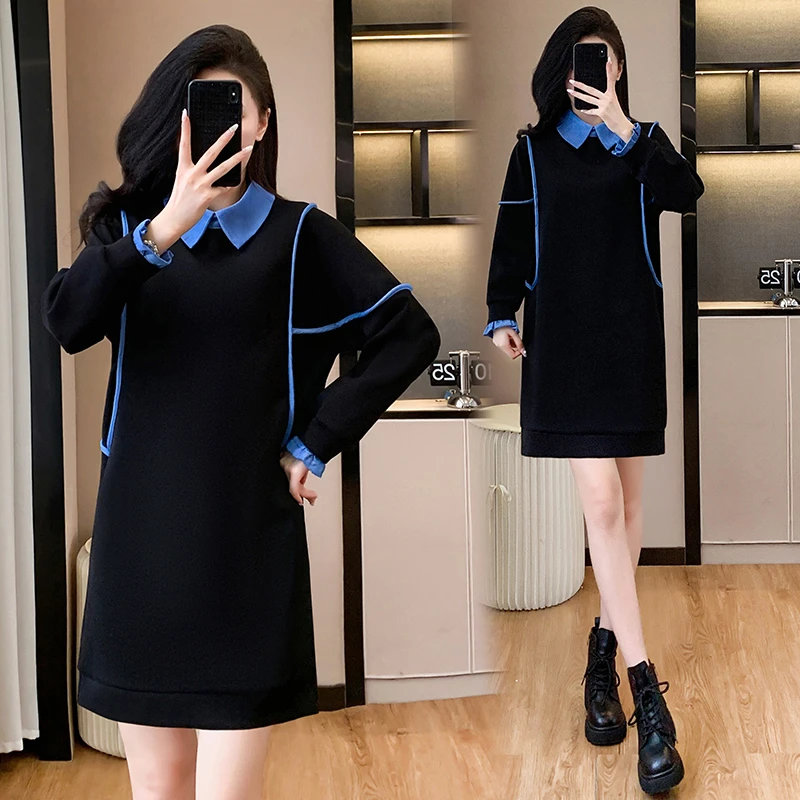 小众设计拼接卫衣连衣裙女2024秋季新款韩系小个子洋气显瘦卫衣裙