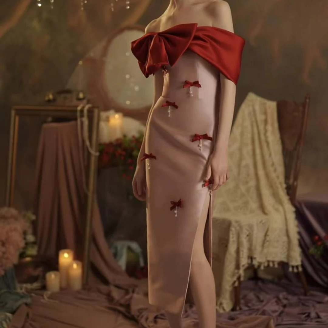 直播间款式为主no退可换轻奢晚礼服一字肩夏季小个子气质甜美