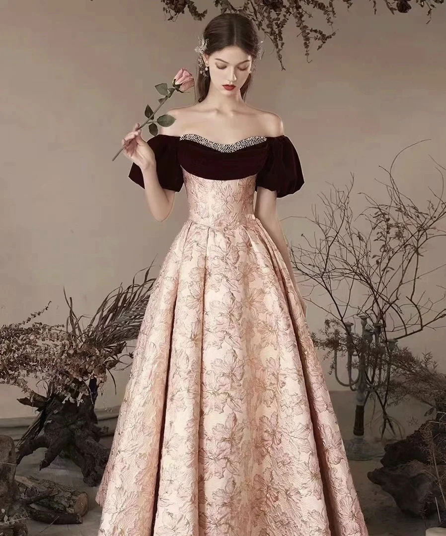 织锦提花缎敬酒服《婉梅》气质轻奢高贵森系复古晚礼服公主婚礼大气