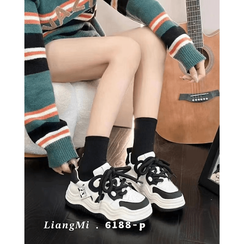 LM真皮熊猫鞋秋季爆款百搭厚底增高运动休闲板鞋6188-P F3（2-1）