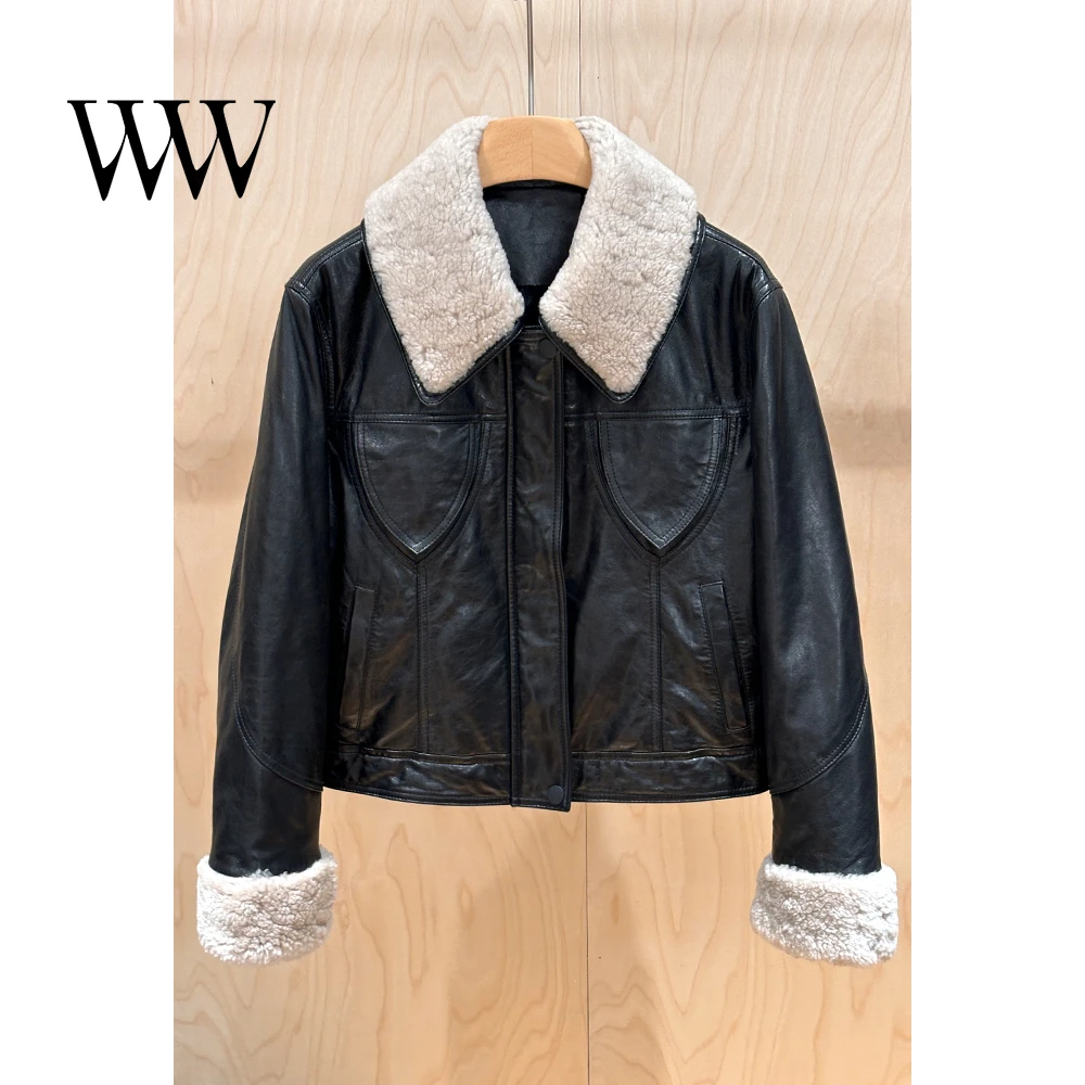外套短款羊皮皮衣深咖时尚休闲百搭翻领女装