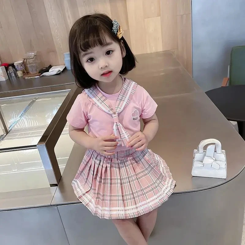 女童套装夏季短袖短裙两件套宝宝新款夏装小女孩洋气衣服中小童潮